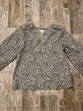 J. Crew Leopard Print V-Neck Blouse in Beige and Brown
